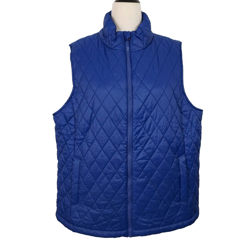 Time and Tru Women's Blue Quilted Full Zip Lightweight Vest Jacket Plus Size 1X